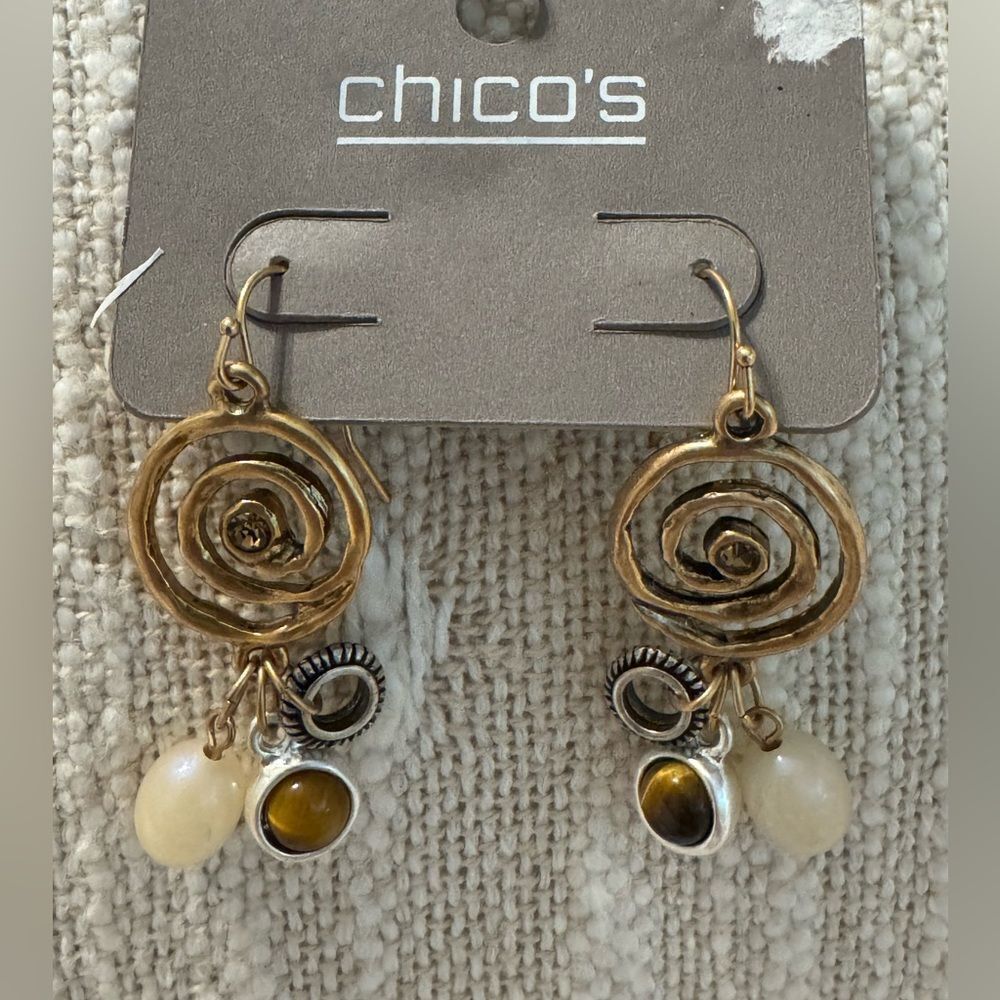 0027-Chico's‎ Gold and Cream Spiral Earrings